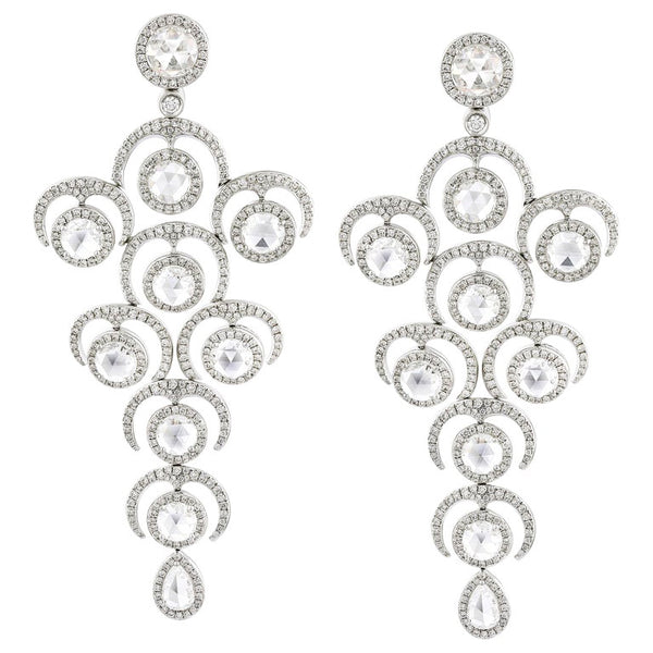 Rose Cut Diamond Chandelier Earrings, 9.20 carats, 18ct White Gold