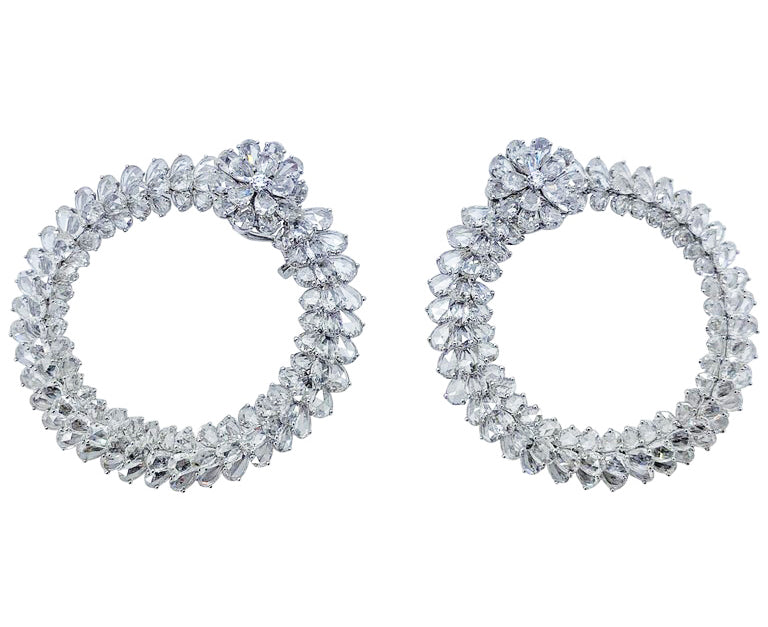 Rose Cut Diamond Hoop Earrings, 21.20 carats, 18ct White Gold