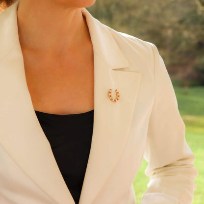 Ruby and Diamond Lucky Horseshoe Brooch in 18ct Yellow Gold