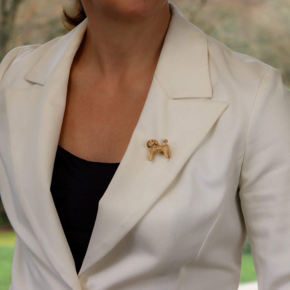 Ruby and Diamond Toy Poodle Dog Brooch
