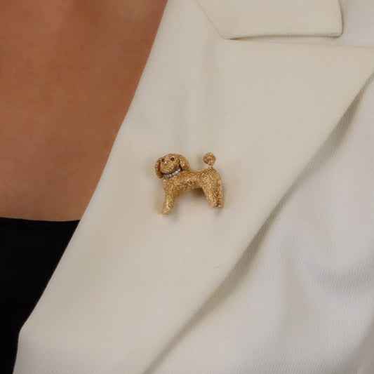 Ruby and Diamond Toy Poodle Dog Brooch