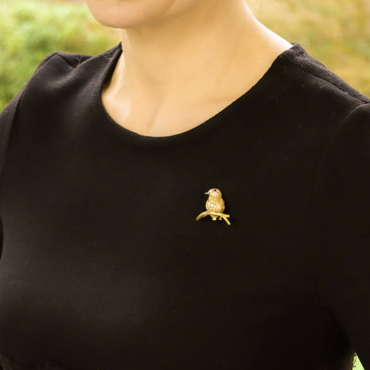 Yellow and White Diamond Bird Pin Brooch in 18ct Yellow and Rose Gold