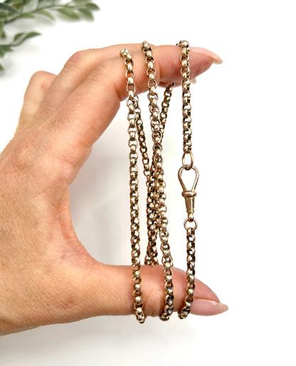 Antique 9 ct Rose Gold Edwardian Faceted Round Belcher Link Chain With Swivel Dog Clip