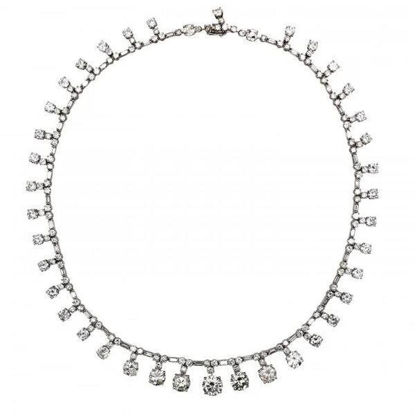 Vintage 1950s French Diamond and Platinum Riviere Necklace, 37.84 carats