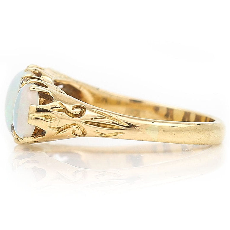 Antique Three Stone Opal Ring with Diamonds
