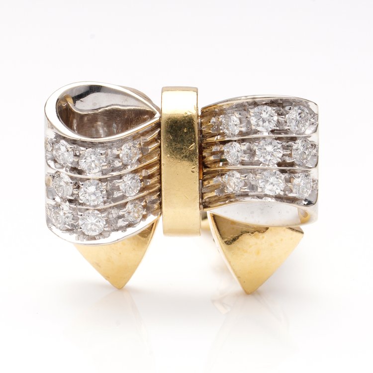Pomellato Italian 1.08ct Diamond Bow Earrings, Circa 1980s