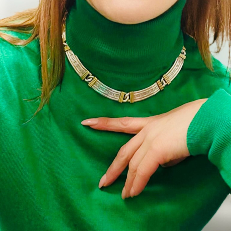 Vintage Tiffany and Co Atlas Silver and Gold Collar Necklace with Roman Numerals