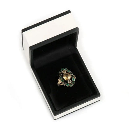 Antique Georgian Yellow Topaz and Emerald Navette Cluster Ring, c.1815