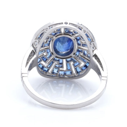 Vintage Art Deco Inspired 2.30ct Sapphire and Diamond Cluster Dress Ring in Platinum