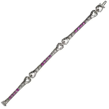 Art Deco Ruby and Diamond Line Bracelet in Platinum