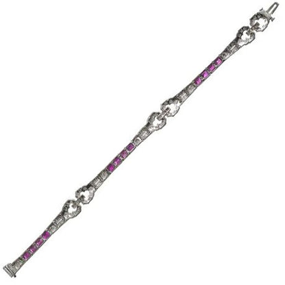 Art Deco Ruby and Diamond Line Bracelet in Platinum