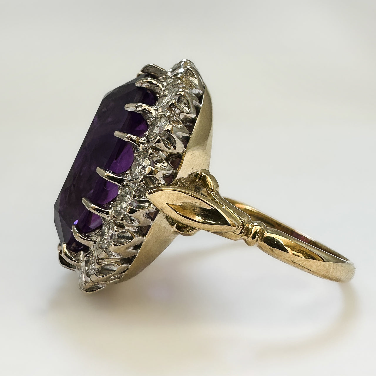 Large Vintage Amethyst and Diamond Cluster Cocktail Ring