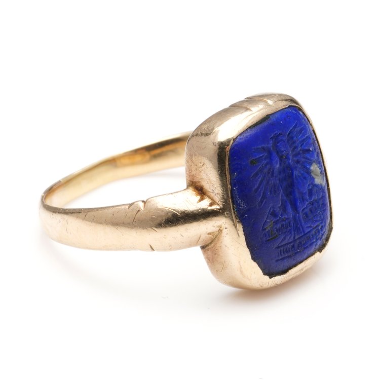 Antique Lapis Lazuli Signet Ring with Eagle