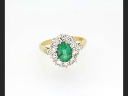 Emerald and Diamond Cluster Ring, 2.23 carat total, 18ct Yellow Gold