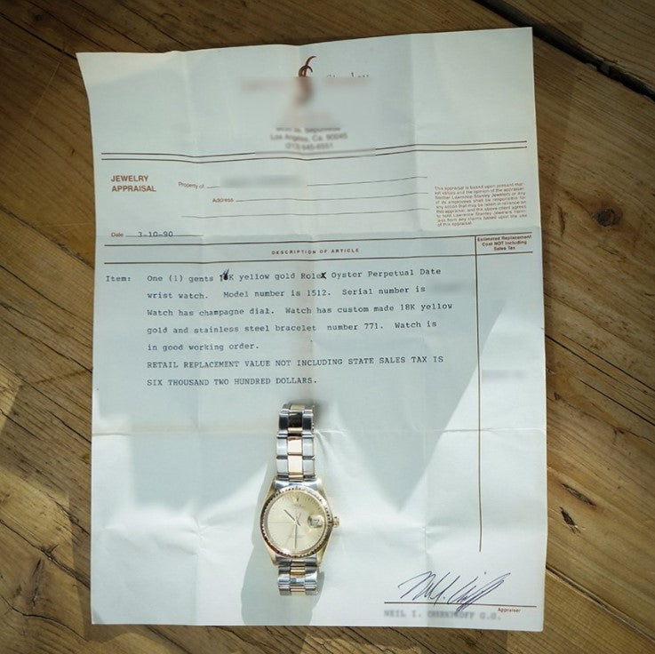 Vintage 1970s Rolex Oyster Perpetual Date 1512 Steel and 14ct Yellow Gold Watch with Papers