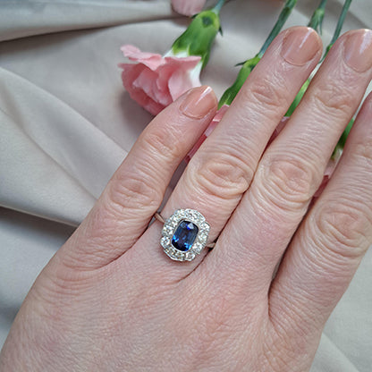 Modern Sapphire and Diamond Floral Cluster Ring