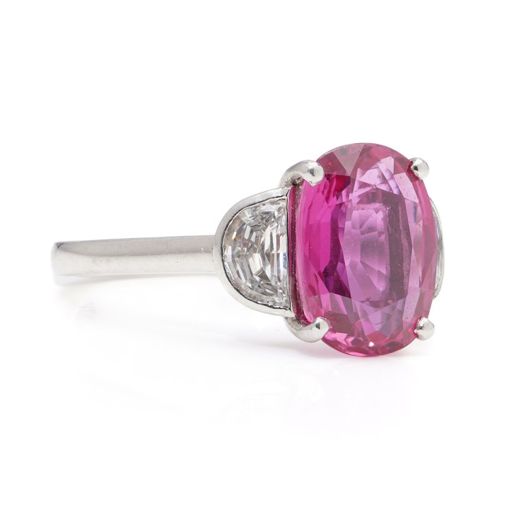 2.50ct Natural Ruby and Half Moon Diamond Trilogy Ring