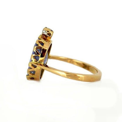 Vintage 3ct Sapphire and Diamond Cocktail Ring in 18ct Yellow Gold, Circa 1970s