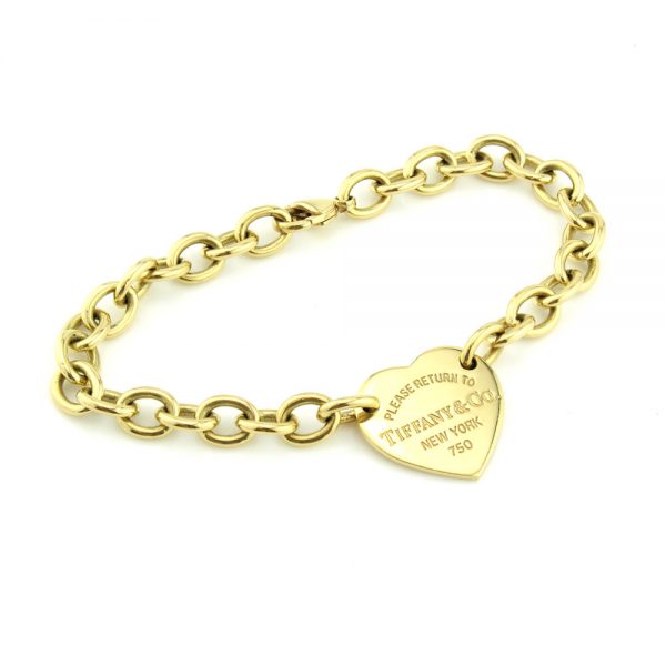 Tiffany and Co 18ct Yellow Gold Bracelet; with Please return to Tiffany & Co New York heart charm, Circa 2013, original Tiffany & Co box