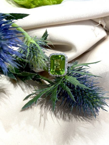 8.9ct Peridot and Diamond Cluster Ring in Platinum