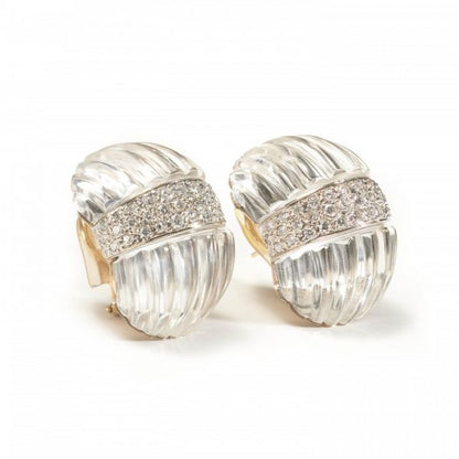 Carved Rock Crystal and Diamond Earrings by Maz