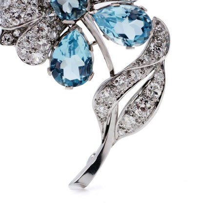 Vintage 3.75ct Aquamarine and Diamond Flower Brooch