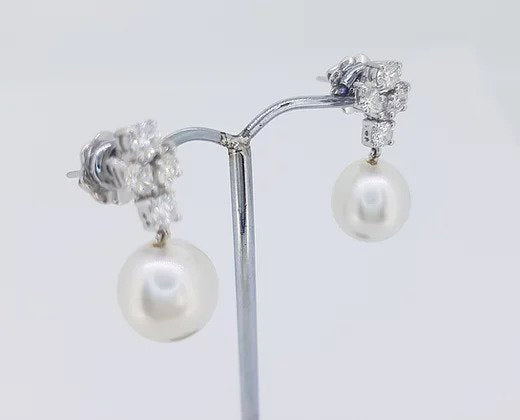 South Sea Pearl and Diamond Drop Earrings in 18ct White Gold