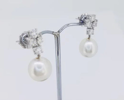 South Sea Pearl and Diamond Drop Earrings in 18ct White Gold