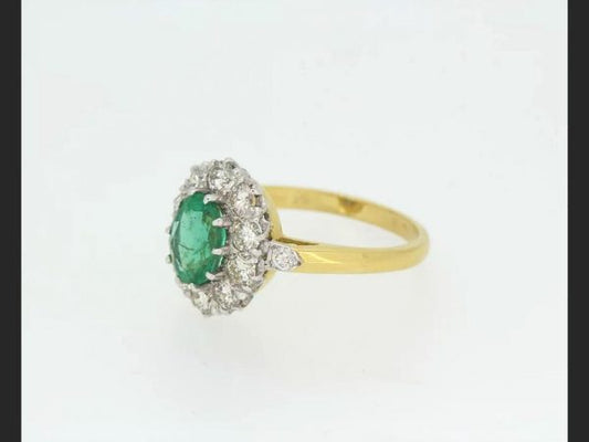 Emerald and Diamond Cluster Ring, 2.23 carat total, 18ct Yellow Gold