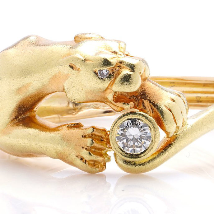 Carrera y Carrera 18ct Yellow Gold Panther Ring with Diamond