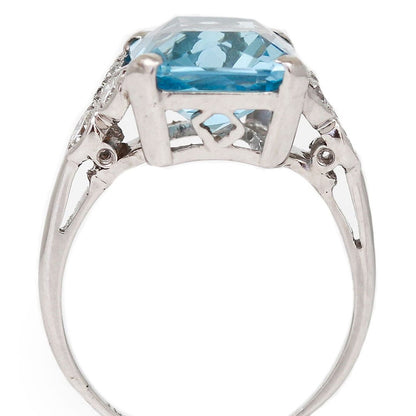 Art Deco 3.40ct Aquamarine and Diamond Ring