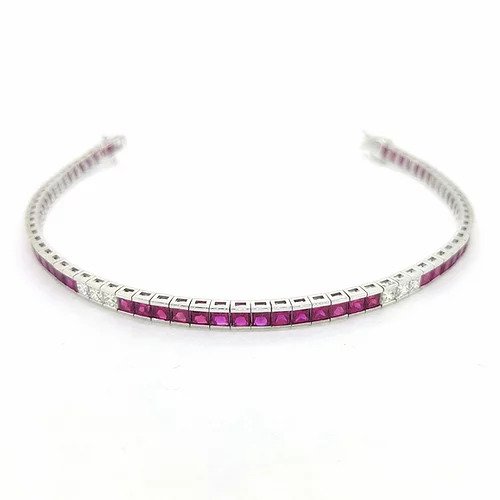 8.13ct Princess Cut Ruby and Diamond Line Bracelet in 18ct White Gold