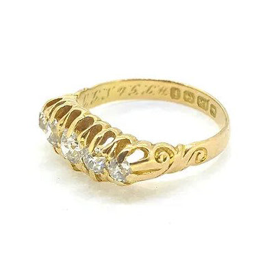 Edwardian Antique Diamond Five Stone Ring in 18ct Yellow Gold, Birmingham 1910