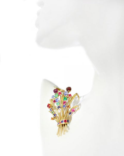 Vintage French Tutti Frutti Multi Gem Spray Brooch in 18ct Yellow Gold