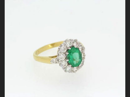 Emerald and Diamond Cluster Ring, 2.23 carat total, 18ct Yellow Gold