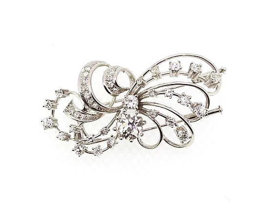 Vintage Diamond Spray Brooch set in 18ct White Gold