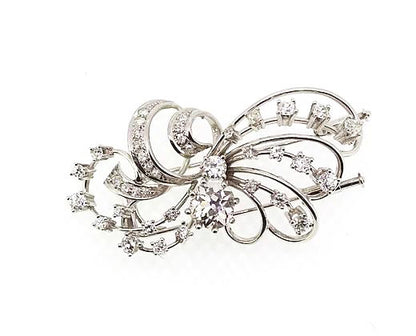Vintage Diamond Spray Brooch set in 18ct White Gold