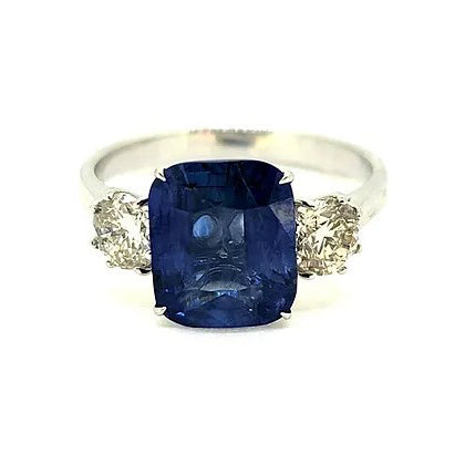 3.53ct Cushion Cut Sapphire and Diamond Three Stone Engagement Ring