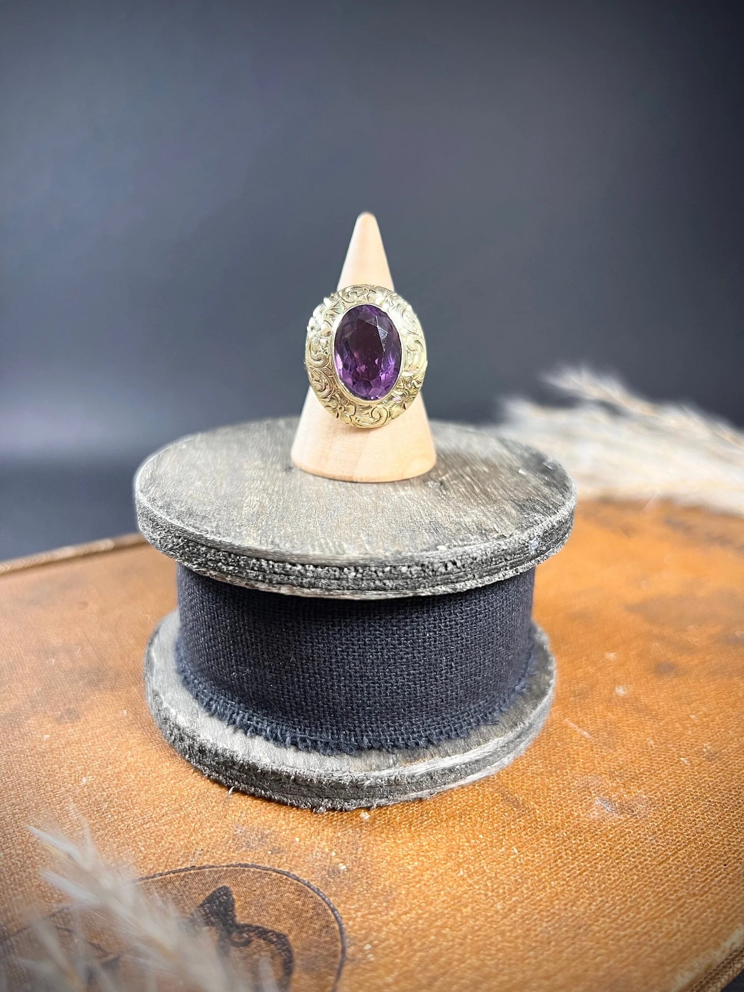 Antique 14ct Two Colour Gold, Fancy Victorian Faceted Amethyst Dress Ring