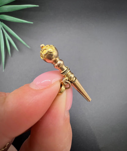 Rare French Antique 18 Carat Gold Pocket Watch Key, T-bar & Swivel Pendant, Circa 1900