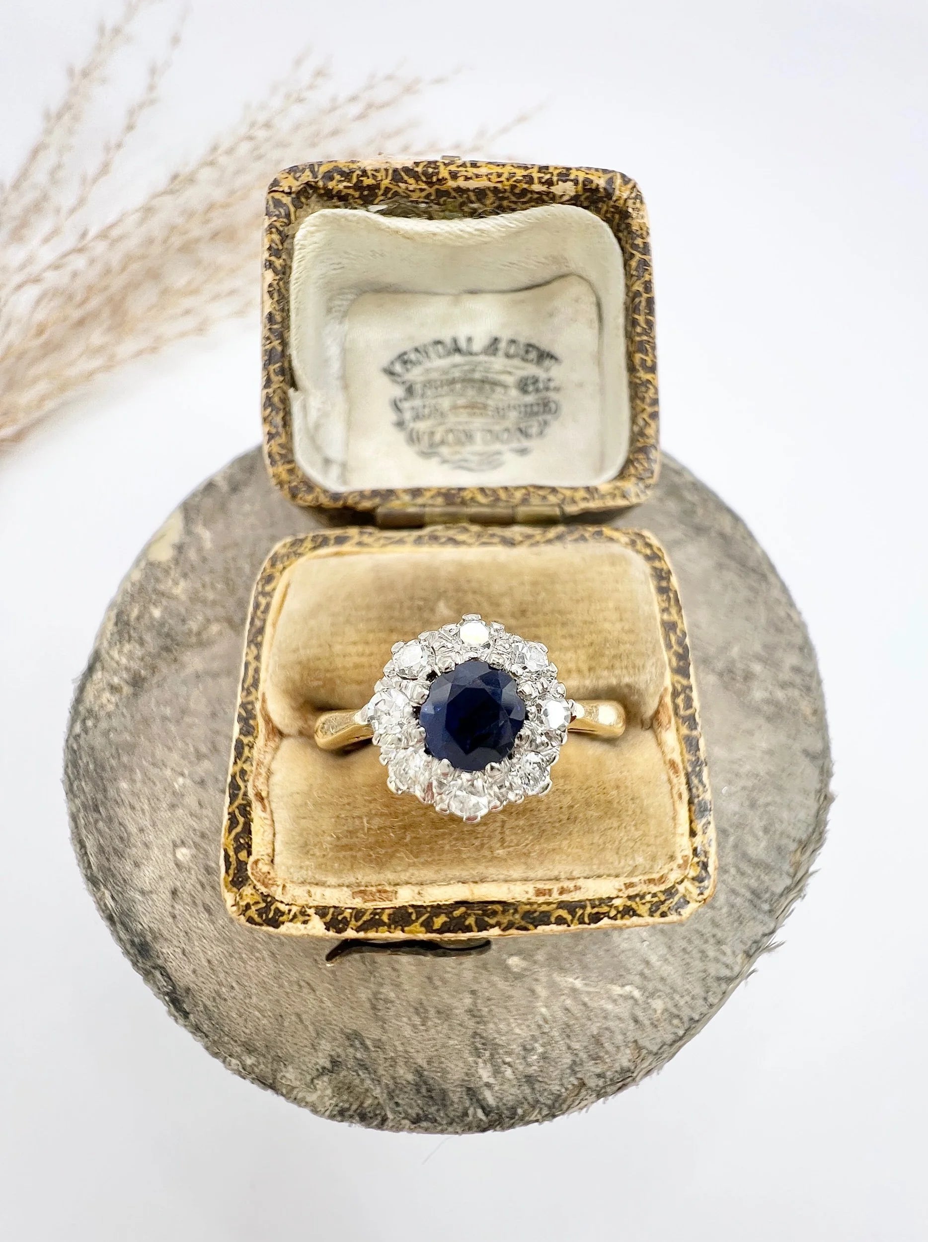Vintage 18 ct Gold Stamped, 1960's Sapphire And Diamond Cluster Engagement Ring