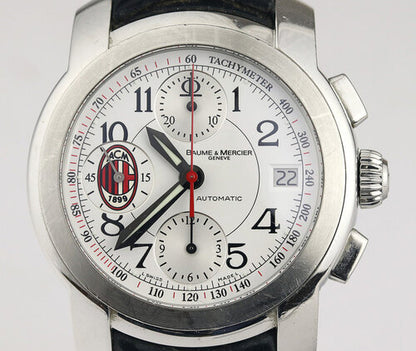 Baume and Mercier AC Milan Limited Edition 38mm Stainless Steel Automatic Chronograph, on a Baume & Mercier black leather strap with steel deployment buckle