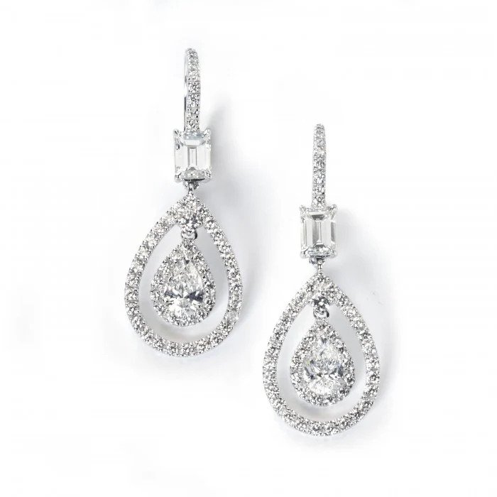 GIA Certified 5.1ct Diamond Pear Cluster Drop Earrings