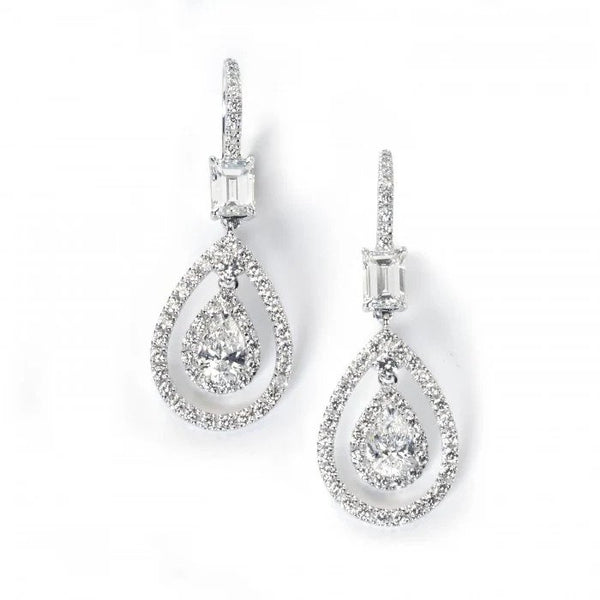 GIA Certified 5.1ct Diamond Pear Cluster Drop Earrings
