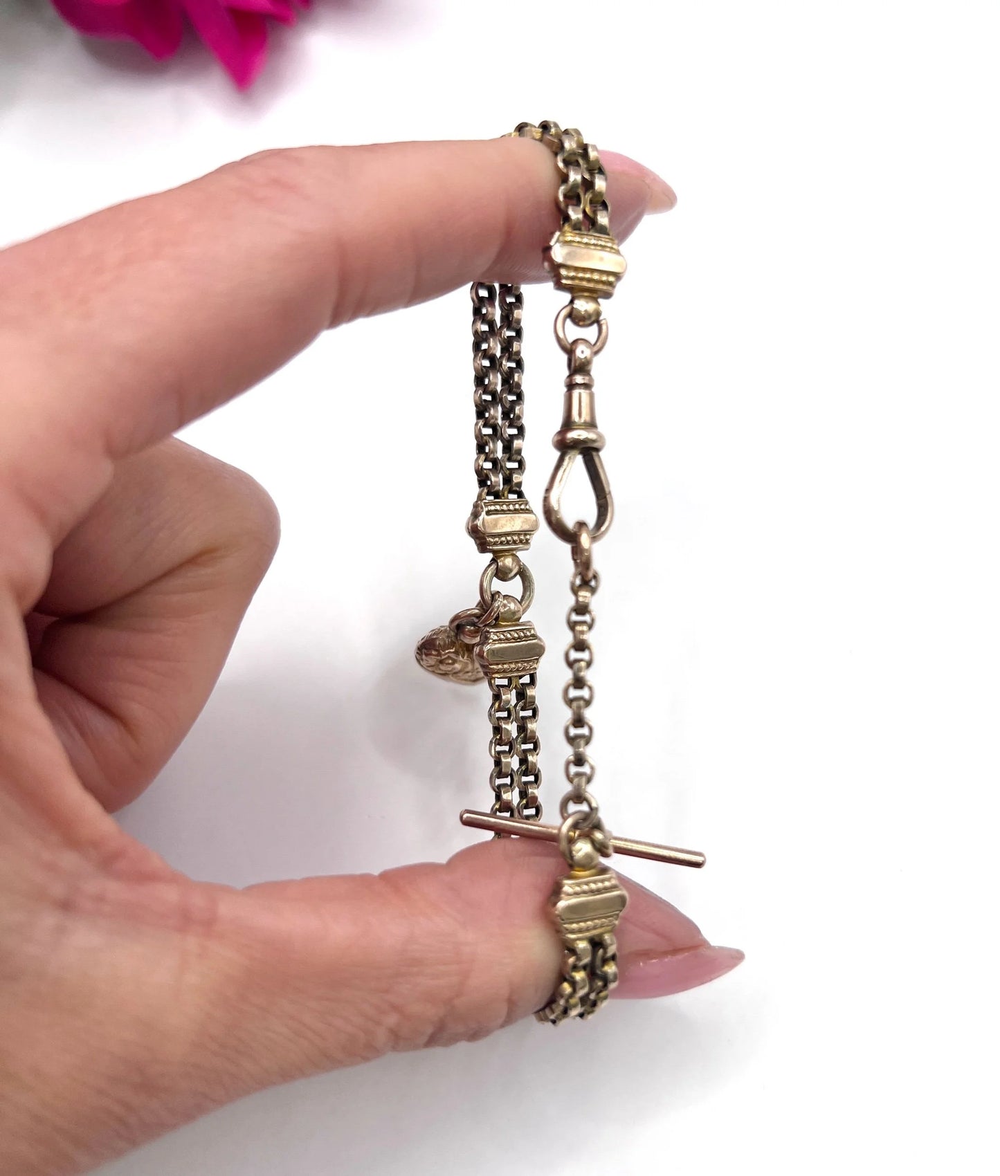 Antique 9 ct Gold, Victorian Belcher Link Heart And T-bar Albertina Bracelet