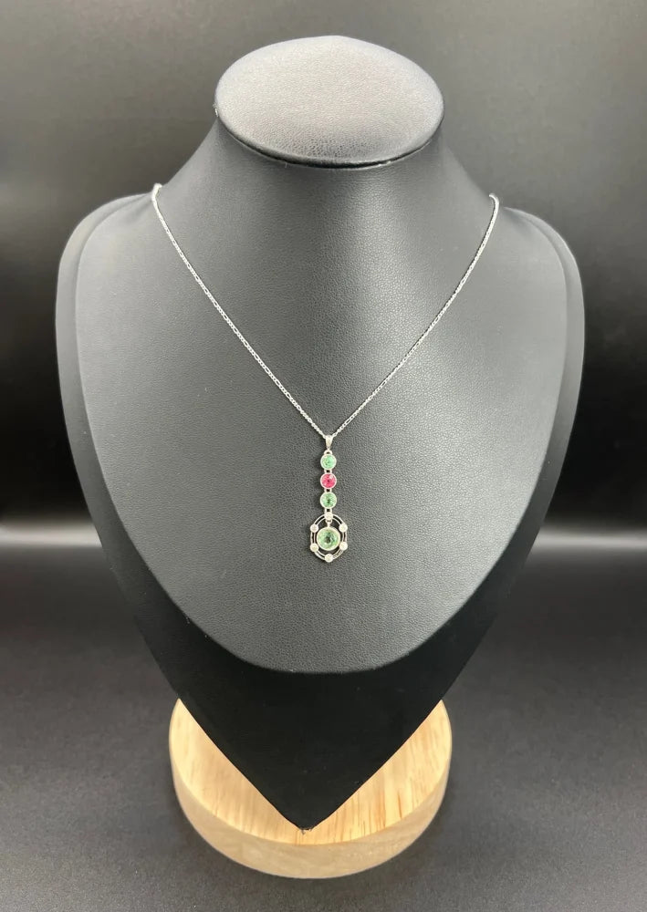 Antique Suffragette Pendant Necklace In Platinum With Gemstones