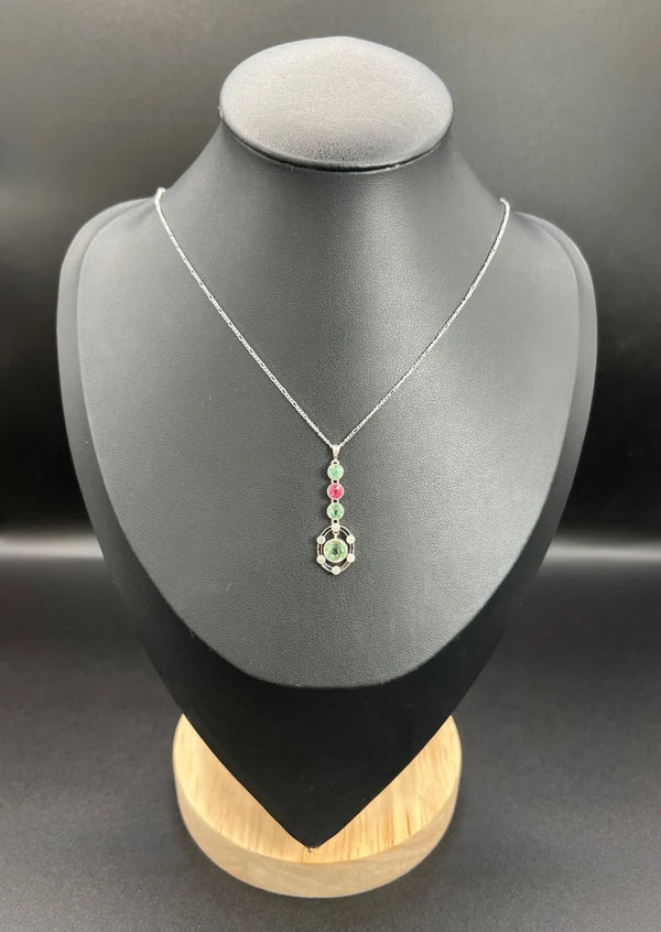 Antique Suffragette Pendant Necklace In Platinum With Gemstones