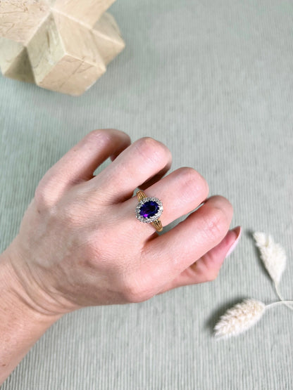Vintage 18 Carat Gold 1970’s Amethyst And Diamond Cluster Ring