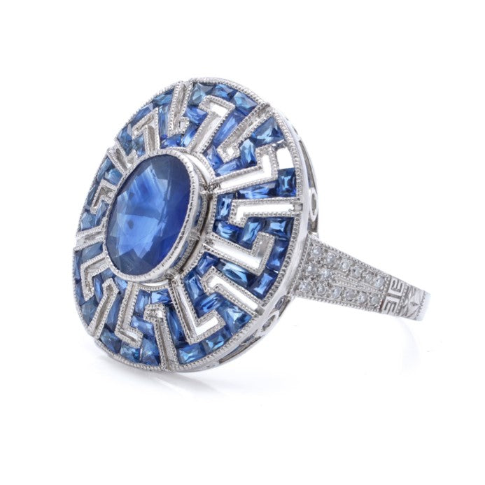 Vintage Art Deco Inspired 2.30ct Sapphire and Diamond Cluster Dress Ring in Platinum