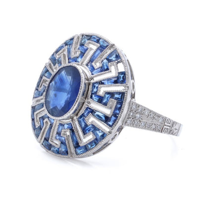 Vintage Art Deco Inspired 2.30ct Sapphire and Diamond Cluster Dress Ring in Platinum